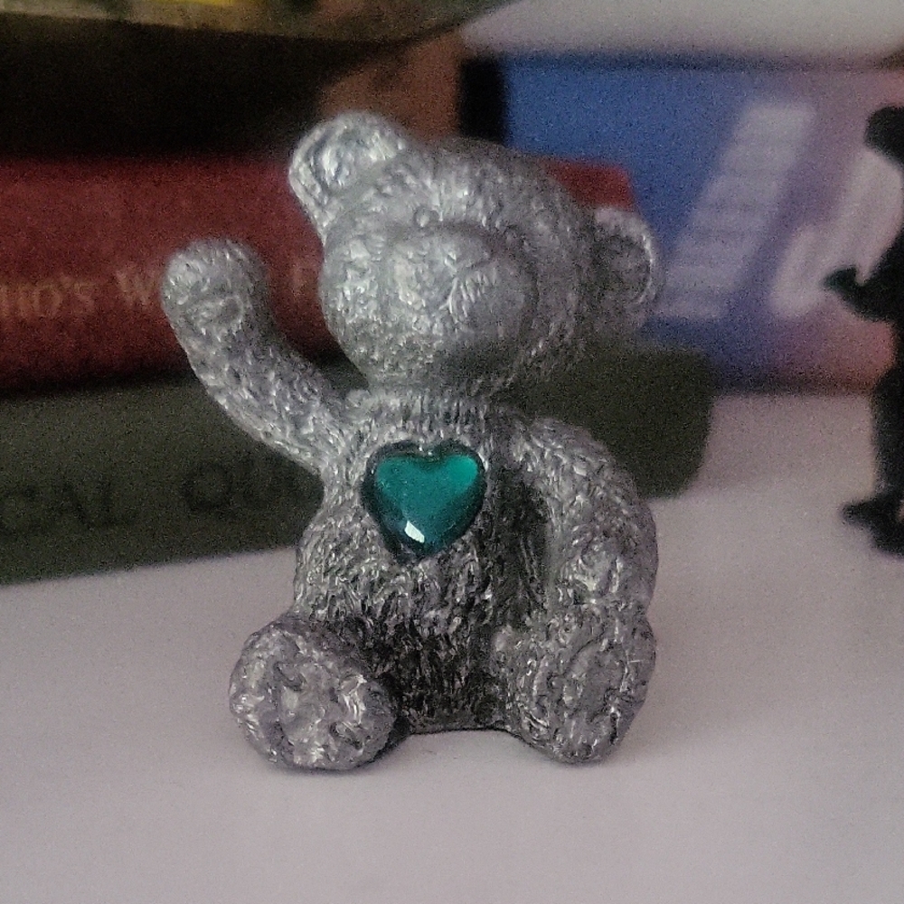 Pewter Bear Figurine with Teal Heart